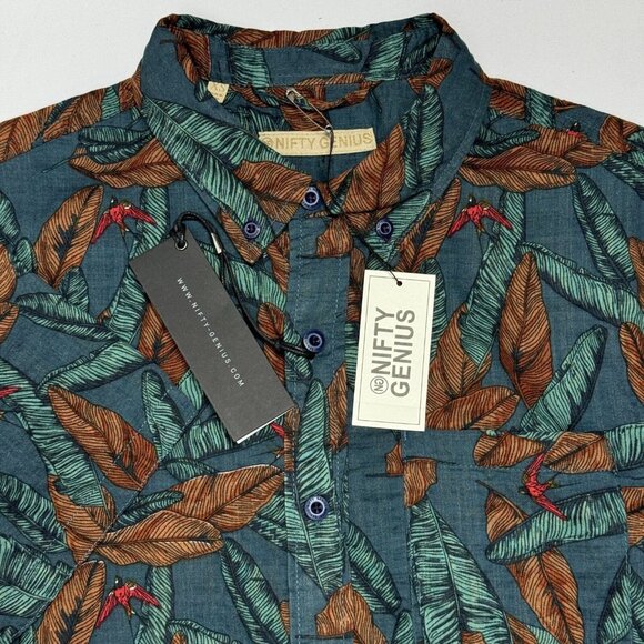 Nifty Genius Other - Nifty Genius Hawaiian Leaf Print Short Sleeve Button Down Shirt XS NWT